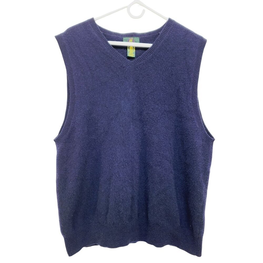 Club Room Sweater Ves Pure New Wool Sleeveless Lambswool Navy Blue Size L